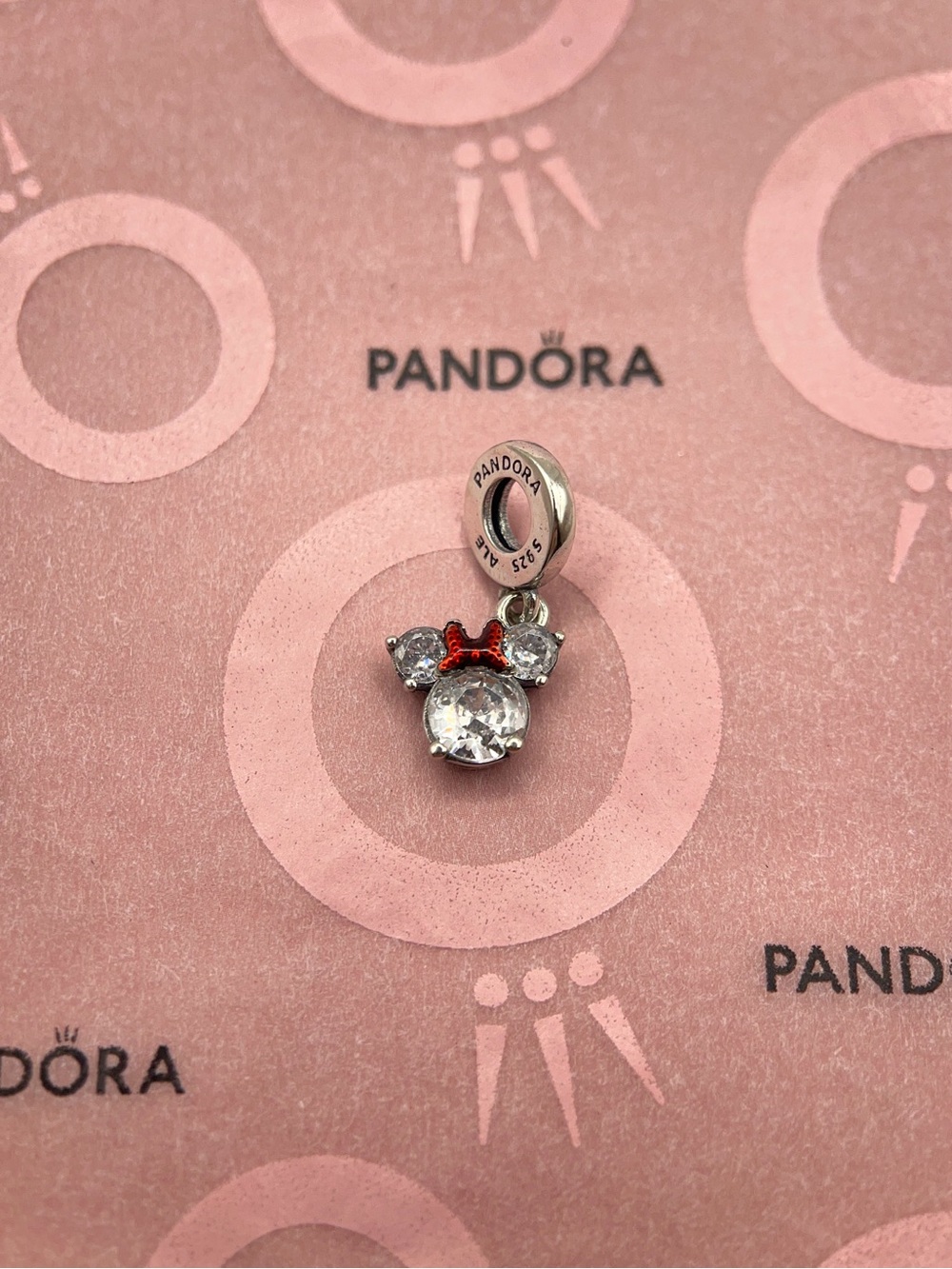 Pandora Disney Parks Minnie Mouse Sparkling Icon Sterling Silver Dangle Charm